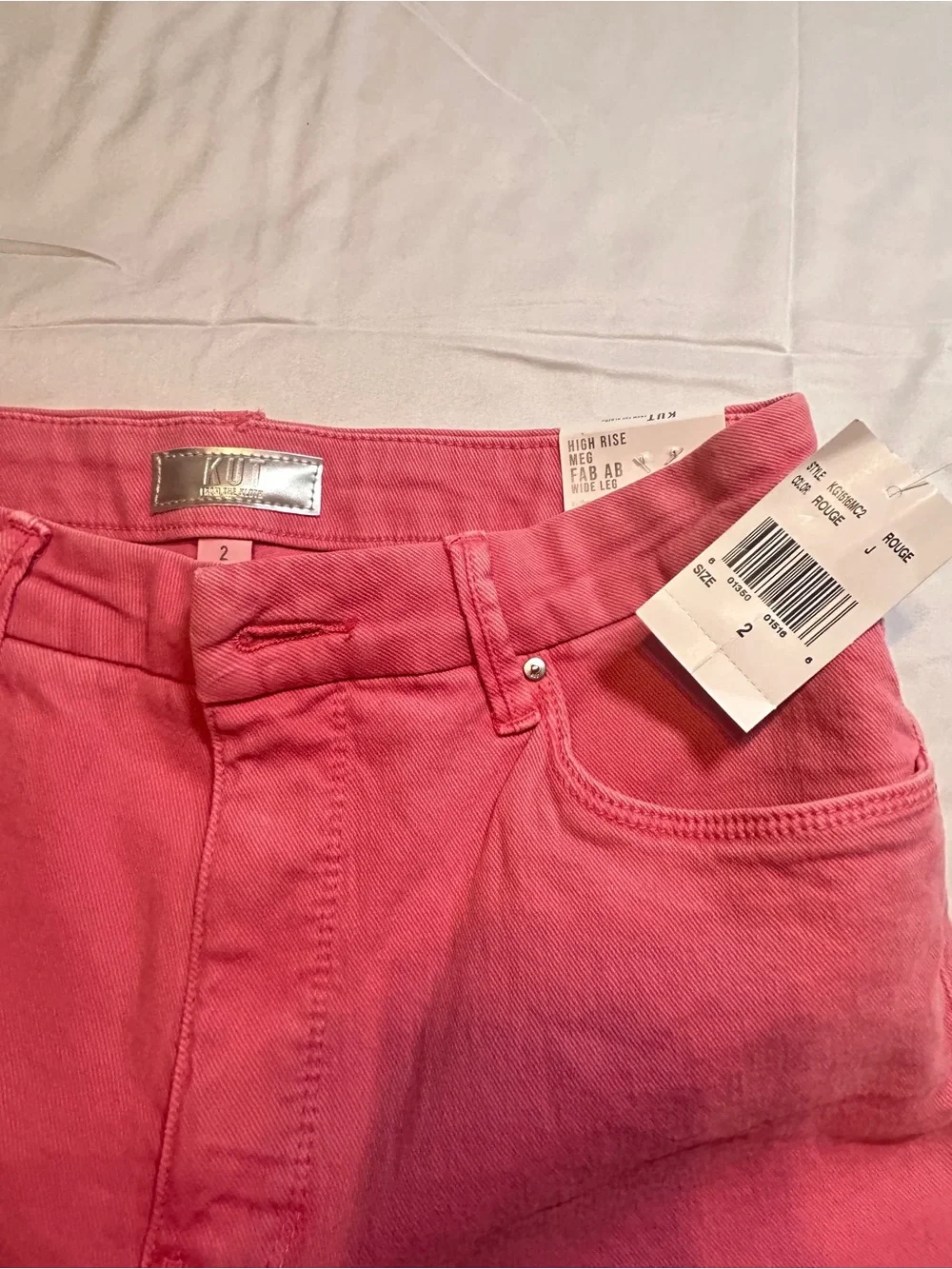 KUT From The Kloth Meg Fab Ab Wide Leg Jeans Size 2 Pink High Rise Raw Hem NWT